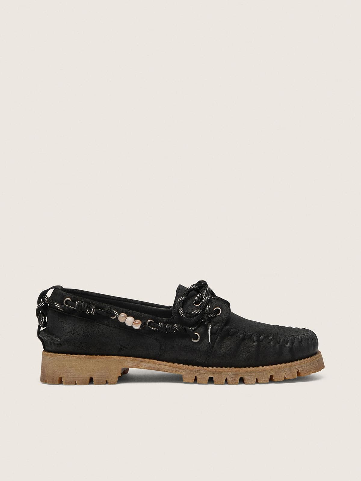 a744ae0b7998183f617299994d4fd8b46daefc50817491e15d12ec01b5bcb8dd Men's Cruise loafers in black waxed suede with black hiking laces - Image 1