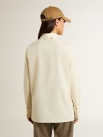 Women's cream-colored cotton shirt with floral embroidery - Image 4