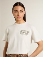 Women's white T-shirt with black print on the chest - Image 5