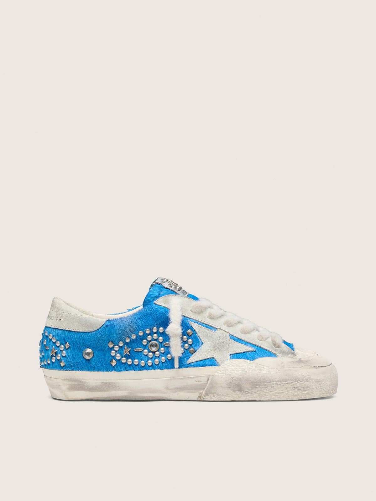 a815302b0b42ac1c8946da13f8f765b47b927d5791318cac880a3e6c0b7afebd Men's Super-Star LAB in bright blue pony skin with suede star and studs - Image 1