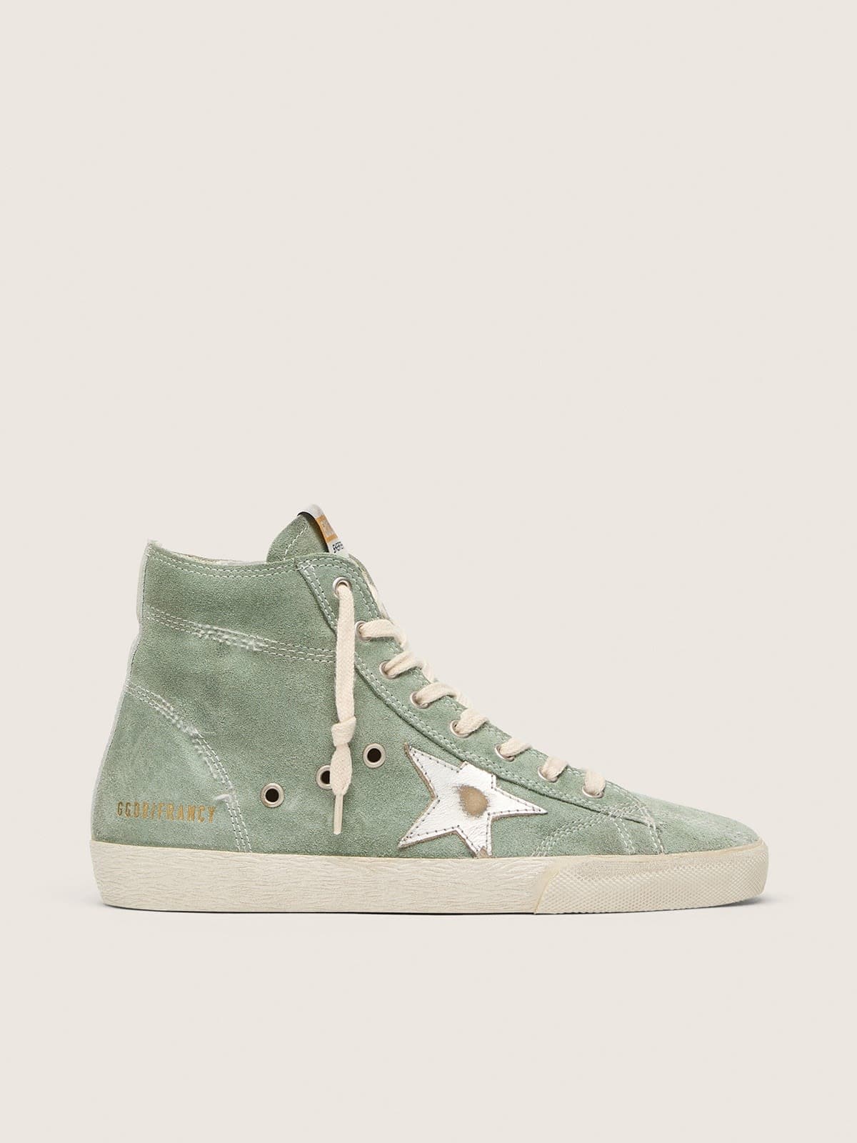 a82e6278e84feb6dbcb2986a224a0857d94273cc21387c248ef58c017bf0fe0c Francy in green suede with silver metallic leather star - Image 1