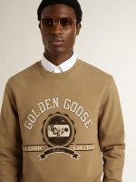 Men's beige cotton sweatshirt with print on the front - Image 5