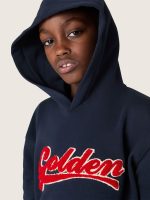 Kids' hooded sweatshirt in blue cotton with embroidery - Image 3