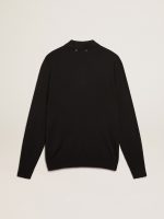 Men's long-sleeved polo shirt in black merino wool - Image 6