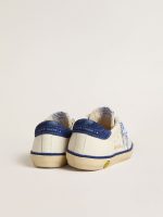 Junior Super-Star in white leather with blue suede heel tab - Image 5