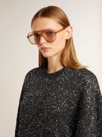 Women's black crew neck dress with all-over silver sequins - Image 5
