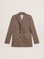 Men's beige chevron wool blend double-breasted blazer