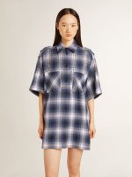 Women's short shirt dress with 3D checkerboard pattern and embroidery - Image 2