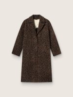 Women's single-breasted cocoon coat in wool with jacquard motif