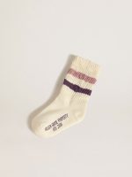 Kids' white socks with pink and purple stripes