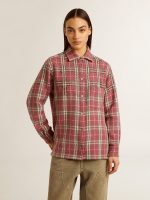 Women's shirt with pink, sand and gray check embroidery - Image 3