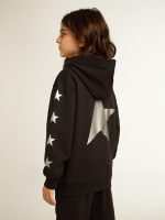 Boys' hooded sweatshirt in black with contrasting silver stars - Image 4
