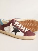 Men's Super-Star in crackle leather with brown star and teal heel tab - Image 3