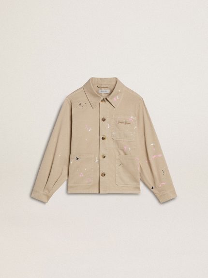 Kids' beige jacket with multicolor splashes