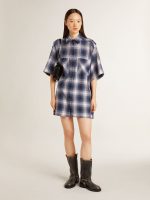 Women's short shirt dress with 3D checkerboard pattern and embroidery - Image 3