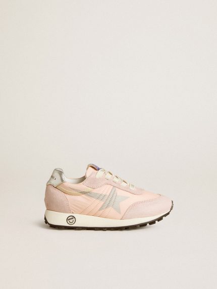 Marathon Young in pink nylon with printed star and leather heel tab
