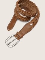 Houston belt in khaki woven leather with silver studs - Image 3