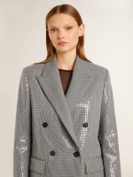 Double-breasted wool boyfriend jacket in micro houndstooth and sequins - Image 5