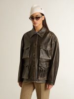 Women's aged brown nappa leather jacket - Image 3