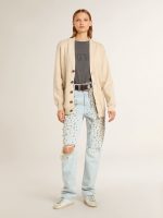 Women's beige cardigan with 'Golden' lettering on the back - Image 3