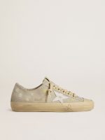Women's V-Star in ice-gray suede with white leather star and floral embroidery