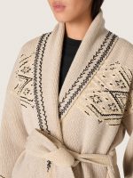 Women's belted cardigan in beige wool blend with contrast embroidery - Image 4