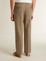 Tailored pants in sand-colored chevron linen blend - Image 4