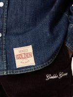 Kids' shirt in blue chambray with reverse details and embroidered logo - Image 3