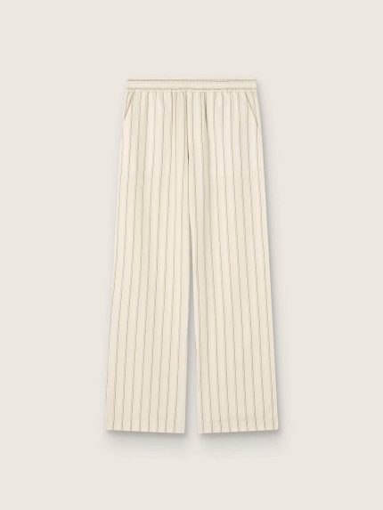 Unisex sweatpants in ecru and sand striped cotton and linen