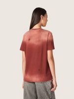 Women's T-shirt in rust-colored cotton jersey with floral print - Image 6