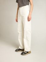 Women's optical white-colored cotton denim pants - Image 2
