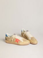Men's Ball Star in beige suede with coral leather star and blue nappa heel tab - Image 2