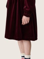 Girls' burgundy velvet-effect dress with embroidery on the front - Image 6