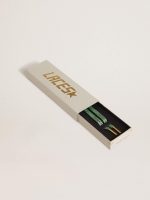 Aqua-green Lurex laces with contrasting black logo - Image 2