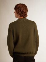 Men's round-neck sweater in military green cotton - Image 4