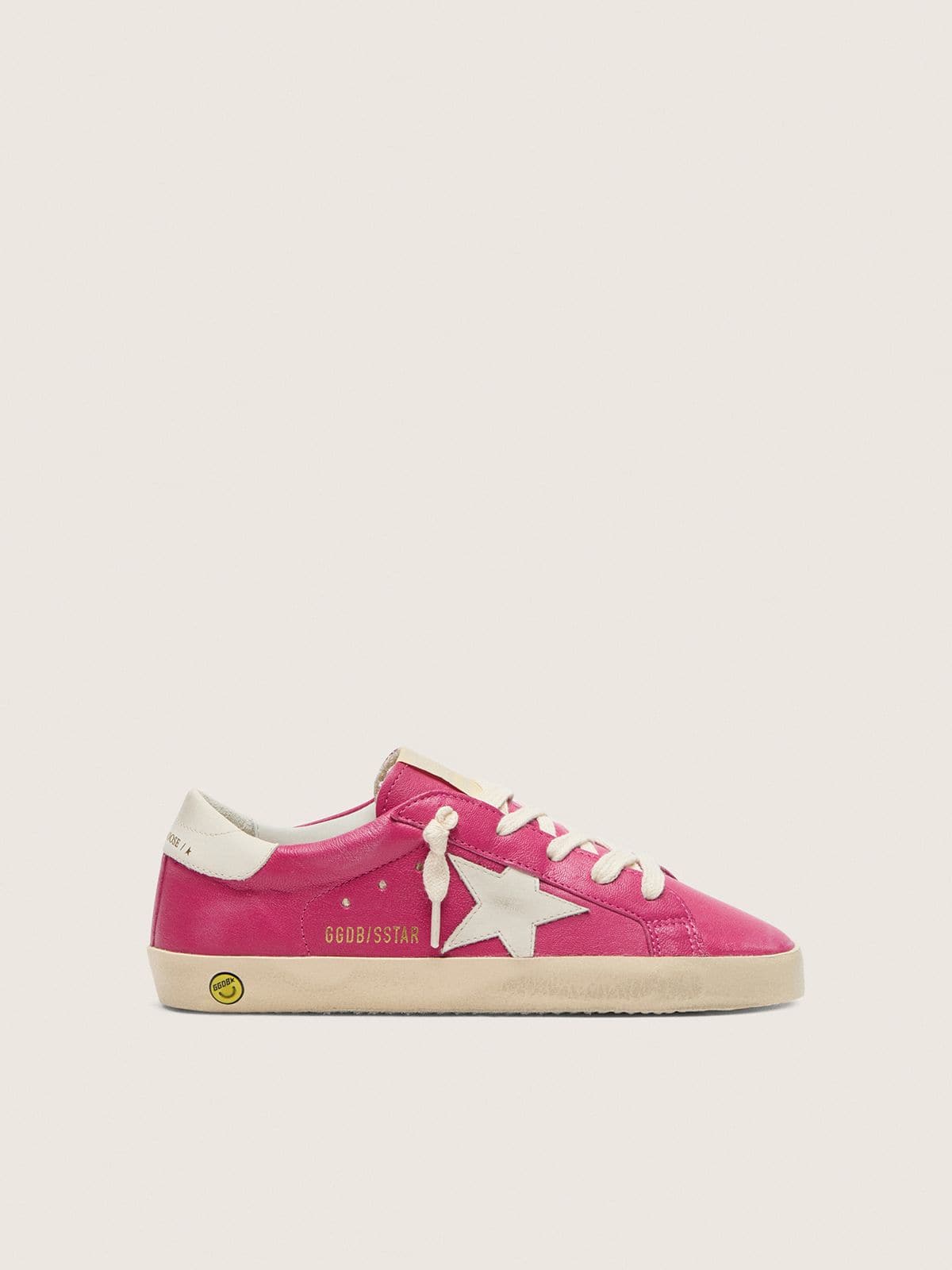 ae9298b70e2690fa7b153b95ff40a1b66665912dec971ddd8c8381f276047efd Young Super-Star in fuchsia leather with cream leather star - Image 1