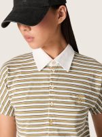 Women's polo T-shirt in striped jersey with contrast collar - Image 4