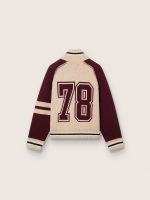 Unisex bomber jacket in white and burgundy jacquard knit - Image 2