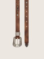 Lace belt in tan washed leather with studs and metal inlays - Image 3
