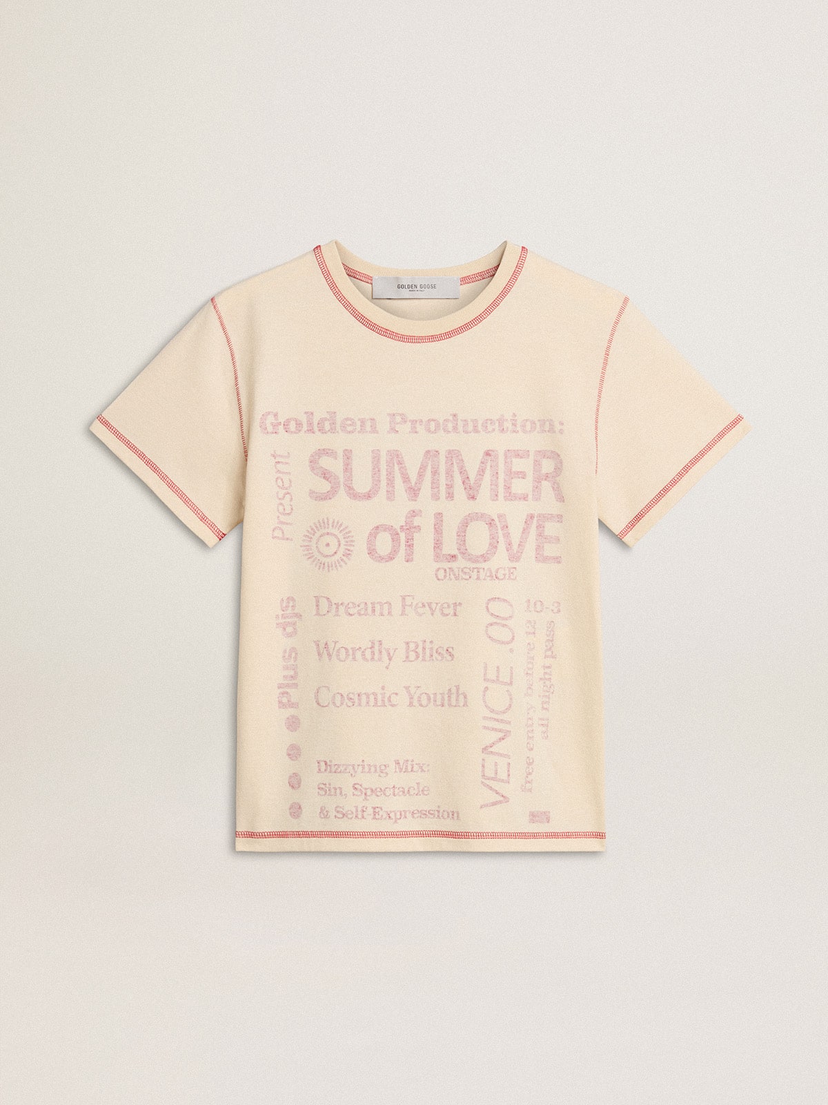 af580286e417b06a2d15d0f546a75e3a62c03c890a55d9898629fd154539e7c6 Women's cream T-shirt with faded red accents - Image 1