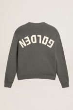 Women's round-neck sweater in dark gray cotton with logo on the back - Image 6