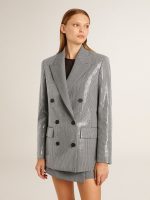 Double-breasted wool boyfriend jacket in micro houndstooth and sequins - Image 2