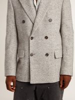Men's double-breasted jacket in gray silk and chevron wool - Image 5