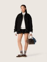 Women's oversized jacket in black cotton twill with floral sequin embroidery - Image 3