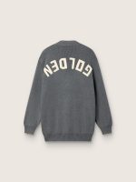 Women's m��lange gray cotton cardigan with logo on the back - Image 2