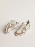 Ball Star LTD in white nappa leather and old rose suede with metallic silver leather star and heel tab - Image 2