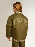 Kids military-green nylon bomber jacket with lettering on the back - Image 4