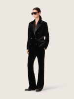 Women's slim-fit flared pants in black cotton velvet - Image 3
