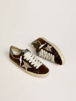 Men's Super-Star in cognac velvet with metallic leather star and heel tab - Image 2