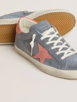 Women's Super Star in blue nubuck with pink suede star and heel tab - Image 3